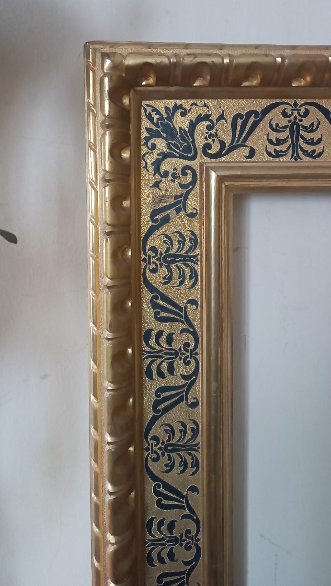Antica cornice dorata in legno stile rinascimento 88X69,5 CM-photo-5