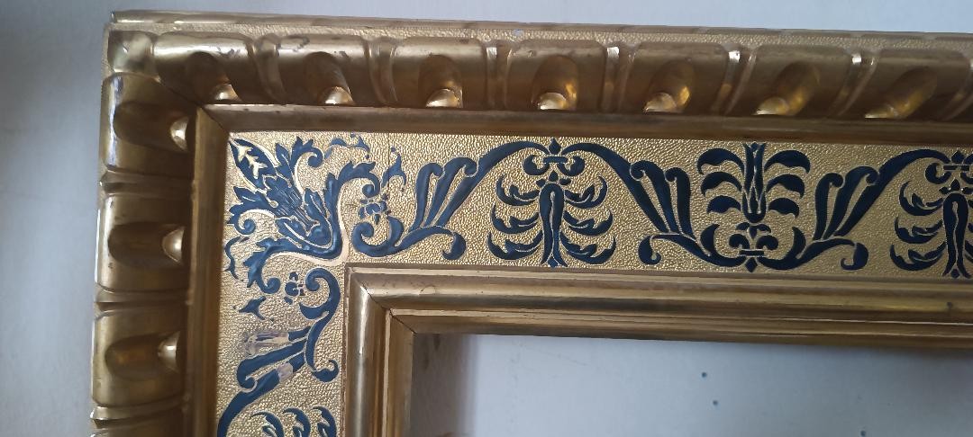 Antica cornice dorata in legno stile rinascimento 88X69,5 CM-photo-8