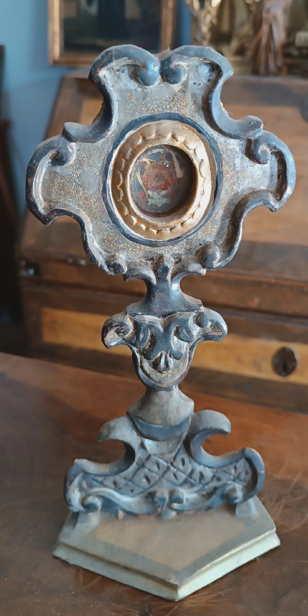 Reliquiario in legno argentato con reliquia San Giusto XVIII secolo-photo-3