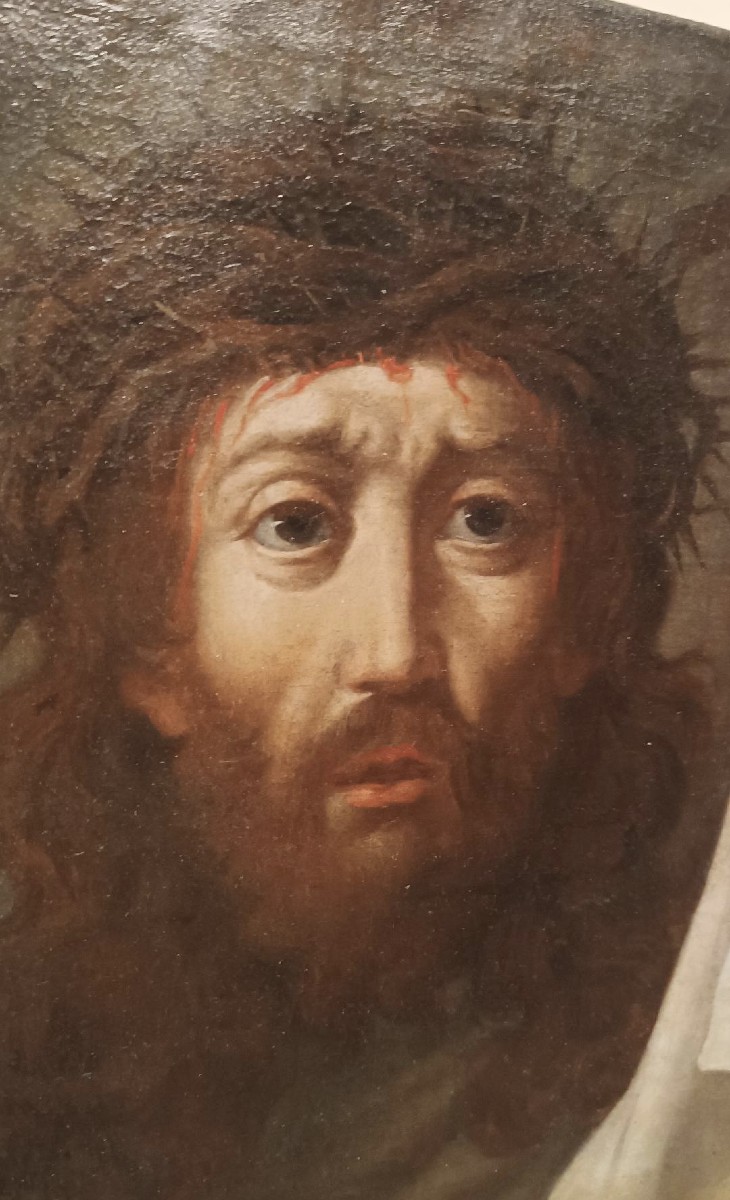 Antico dipinto -Olio su tela Cristo - Velo della Veronica -XVIII secolo-photo-1