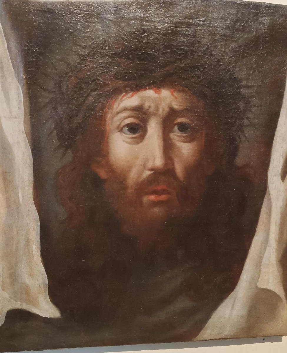 Antico dipinto -Olio su tela Cristo - Velo della Veronica -XVIII secolo-photo-2