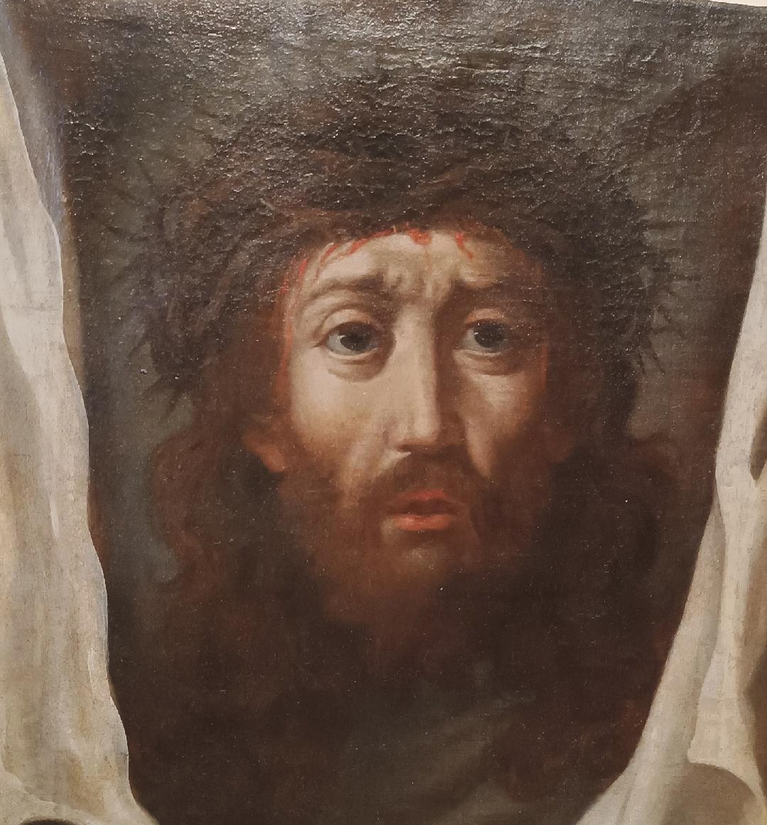 Antico dipinto -Olio su tela Cristo - Velo della Veronica -XVIII secolo-photo-3