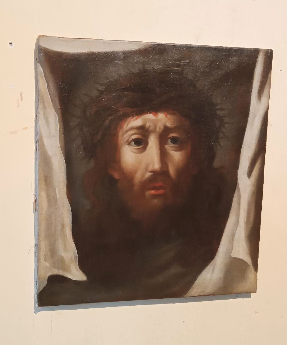 Antico dipinto -Olio su tela Cristo - Velo della Veronica -XVIII secolo