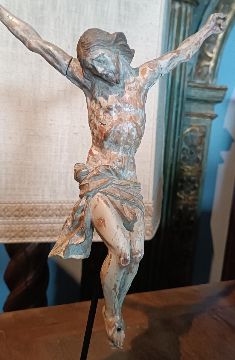 Antico cristo in legno policromo XVII secolo Italia-photo-3