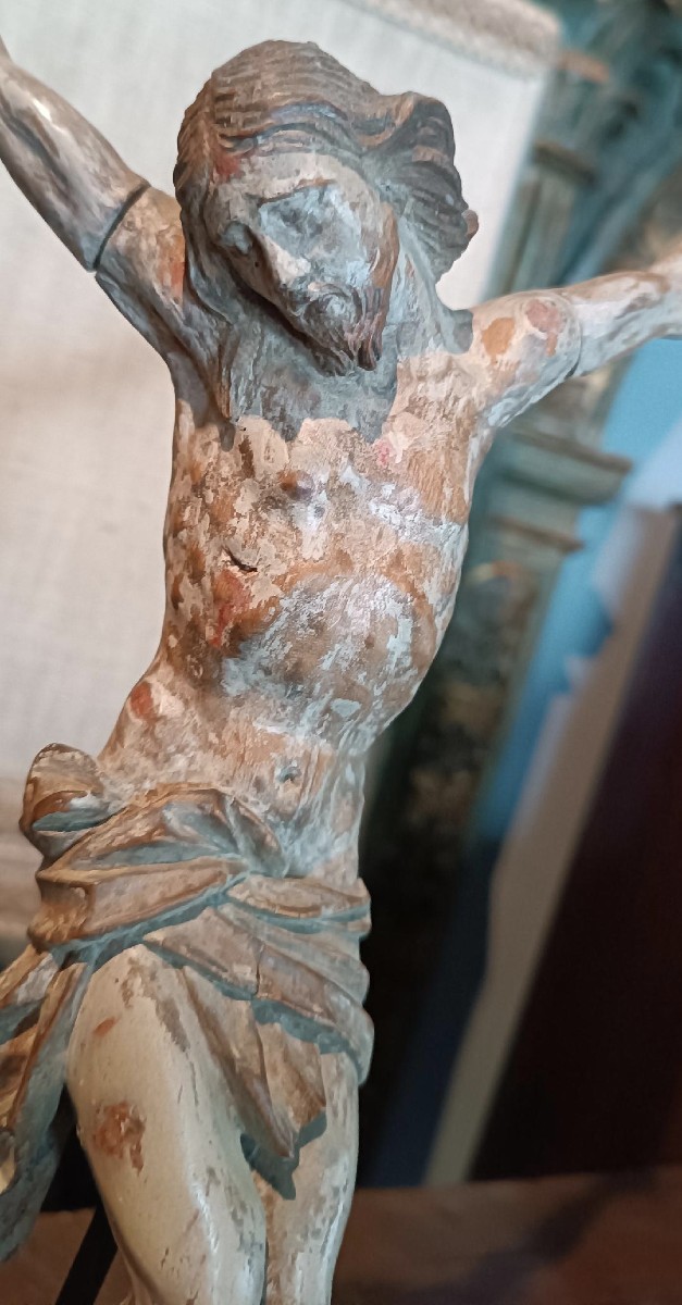 Antico cristo in legno policromo XVII secolo Italia-photo-4