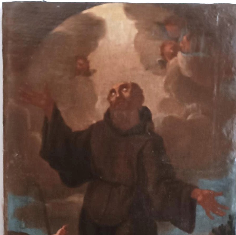 Antico dipinto olio su tela ,periodo barocco ,raffigurante santo Francescano-photo-1
