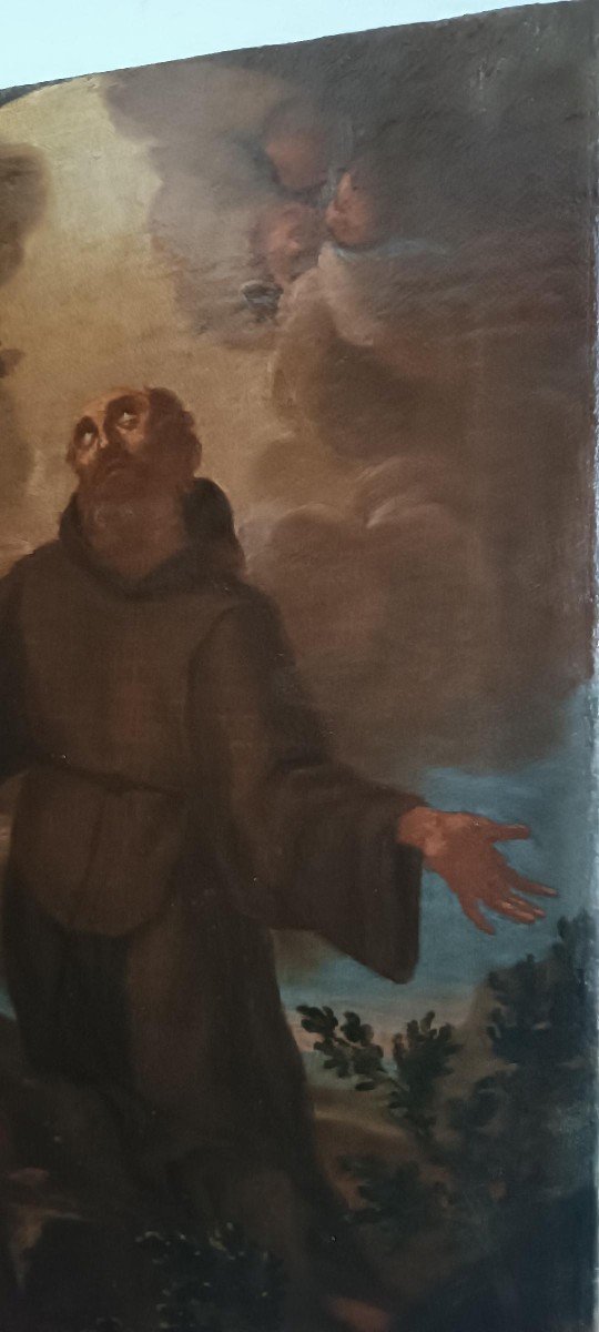 Antico dipinto olio su tela ,periodo barocco ,raffigurante santo Francescano-photo-3