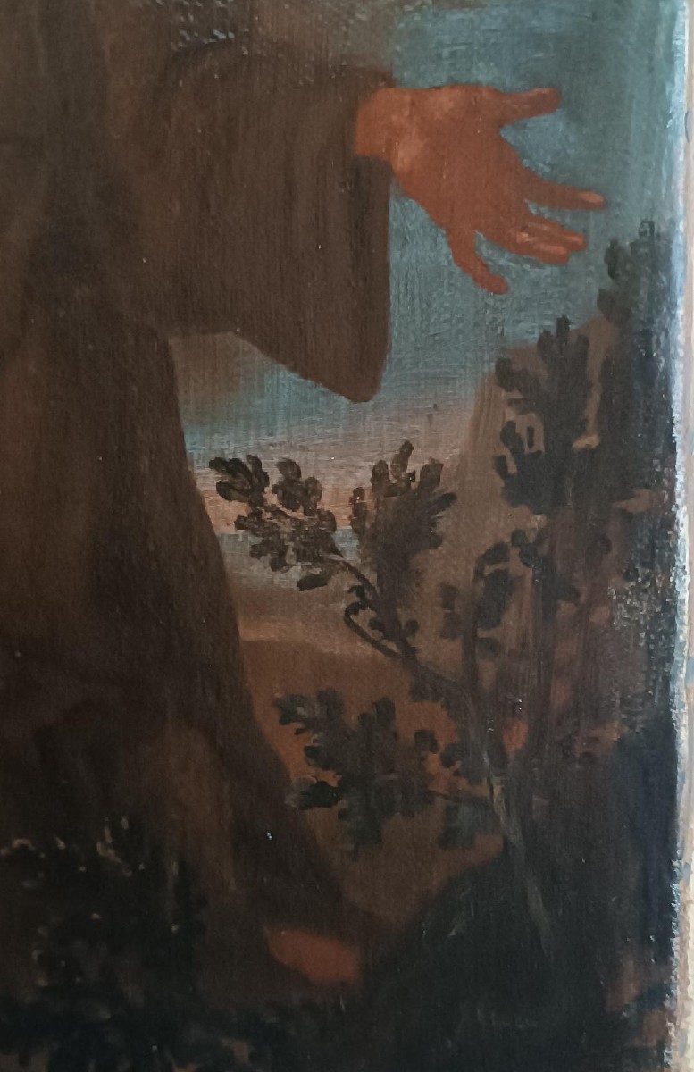 Antico dipinto olio su tela ,periodo barocco ,raffigurante santo Francescano-photo-4