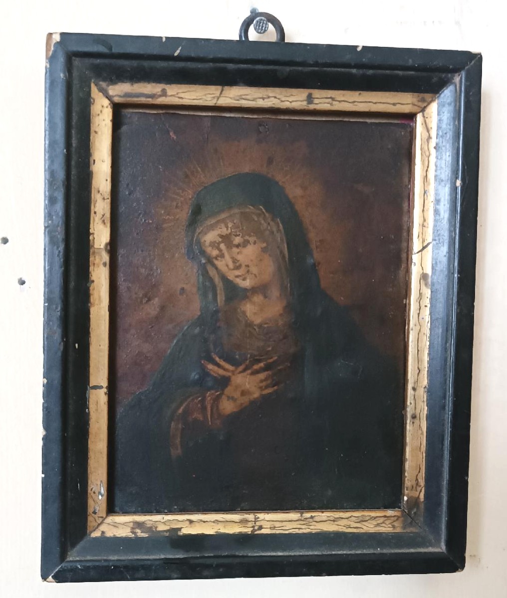 Antico dipinto su rame raffigurante Maria Vergine XVII\XVIII secolo-photo-2