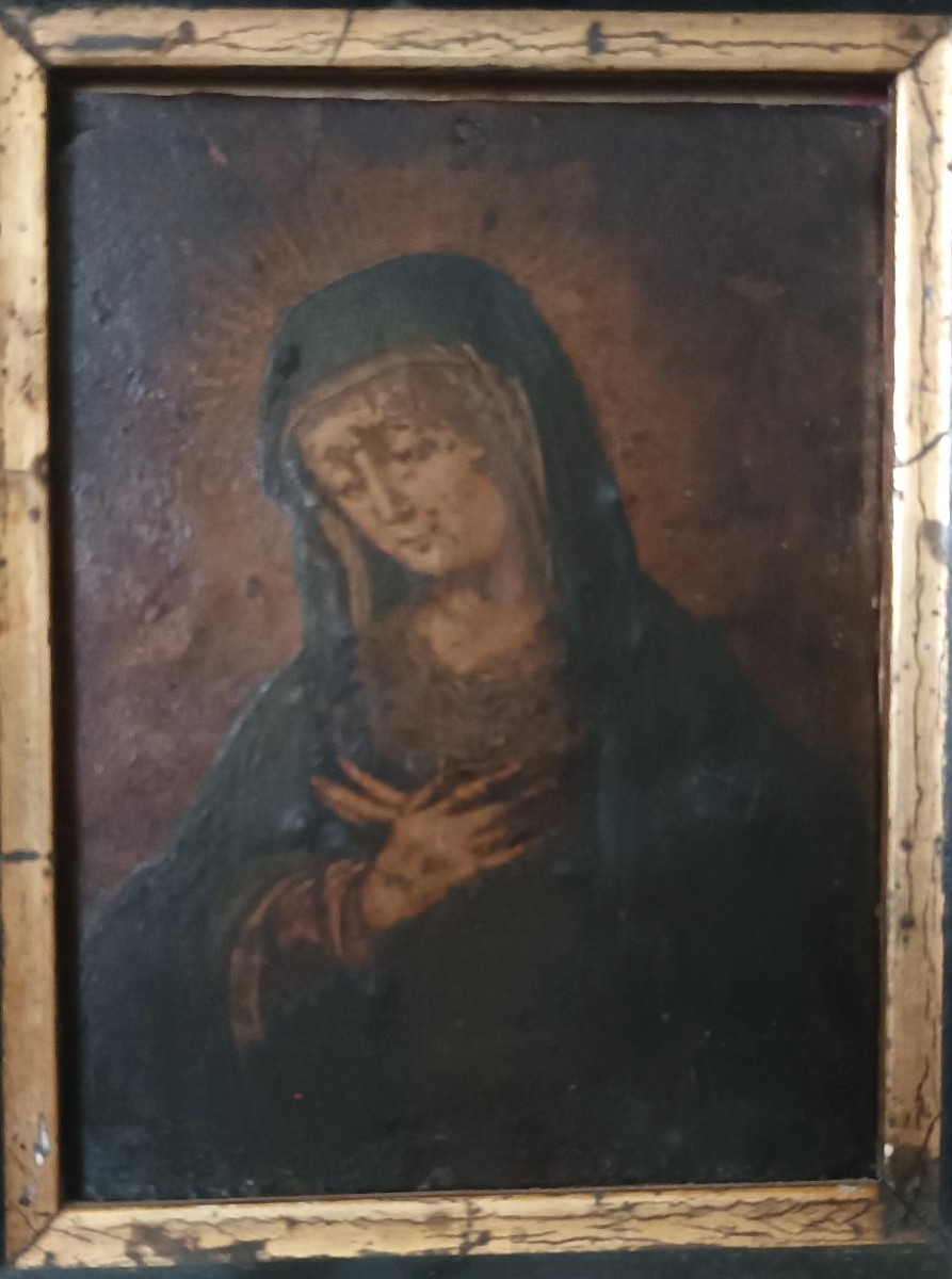 Antico dipinto su rame raffigurante Maria Vergine XVII\XVIII secolo-photo-3
