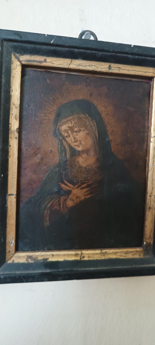 Antico dipinto su rame raffigurante Maria Vergine XVII\XVIII secolo-photo-4