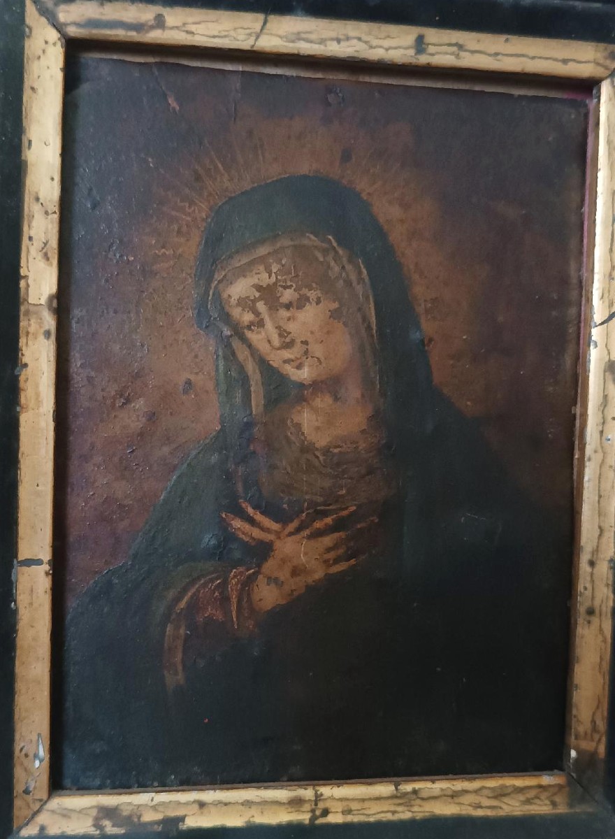 Antico dipinto su rame raffigurante Maria Vergine XVII\XVIII secolo-photo-1