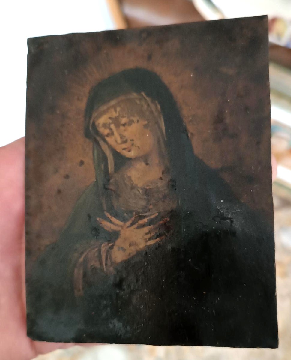 Antico dipinto su rame raffigurante Maria Vergine XVII\XVIII secolo-photo-2