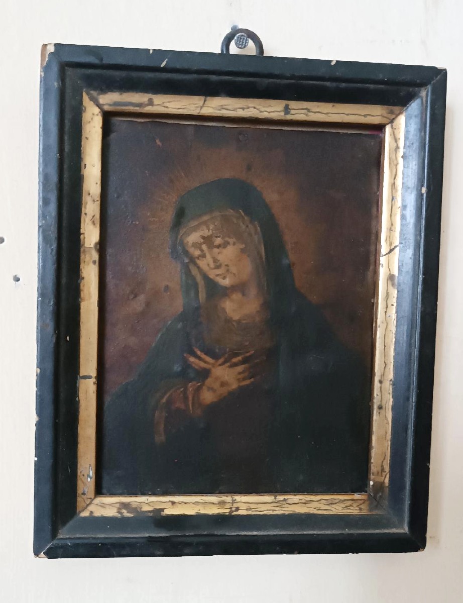 Antico dipinto su rame raffigurante Maria Vergine XVII\XVIII secolo