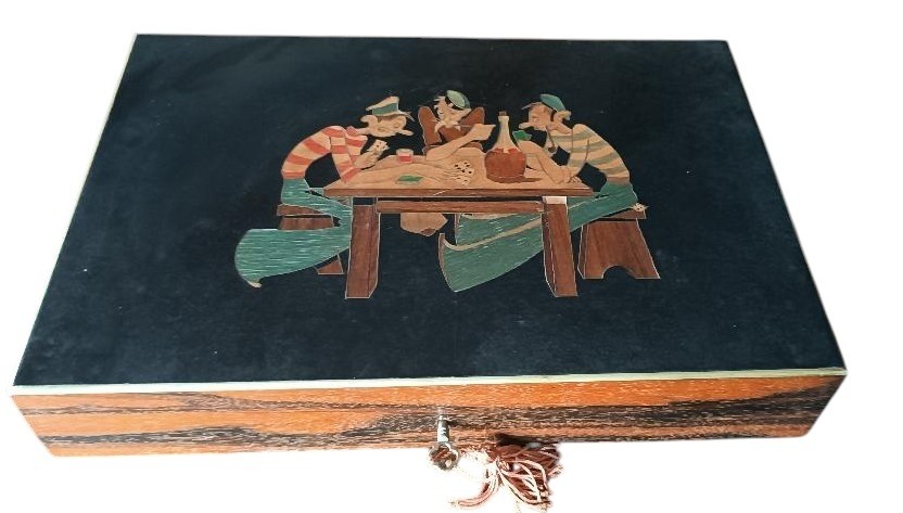 Scatola da gioco in legno intarsiato primi 900-photo-2