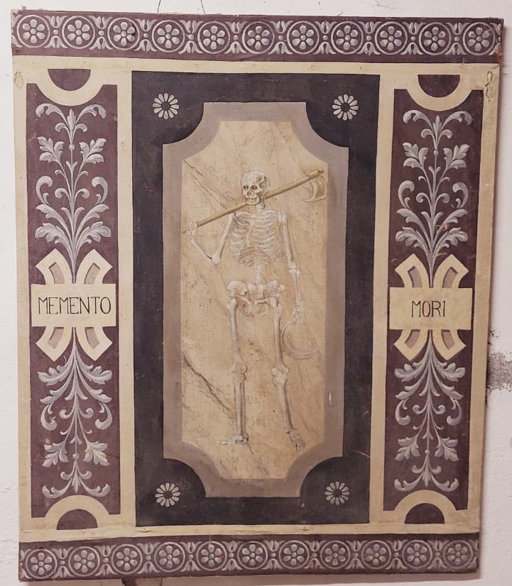 Memento Mori Scheletro grande dipinto a tempera su tela XVIII secolo .Italia-photo-1