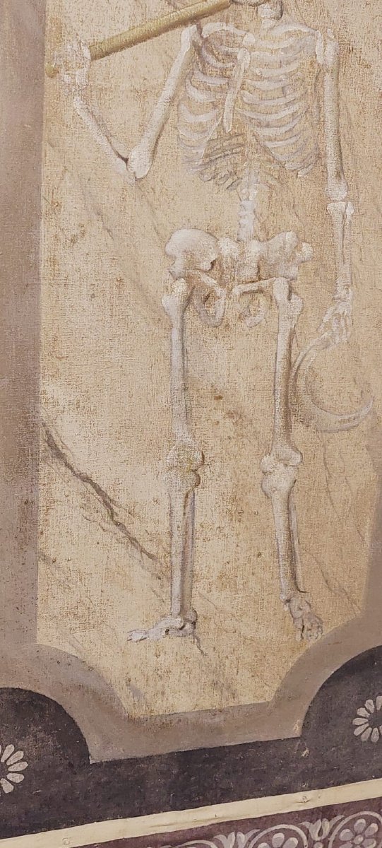 Memento Mori Scheletro grande dipinto a tempera su tela XVIII secolo .Italia-photo-3