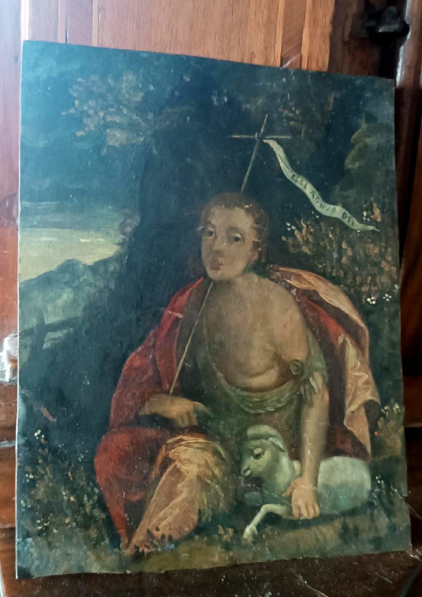 DIPINTO ANTICO SU RAME SAN GIOVANNINO XVII secolo-photo-2