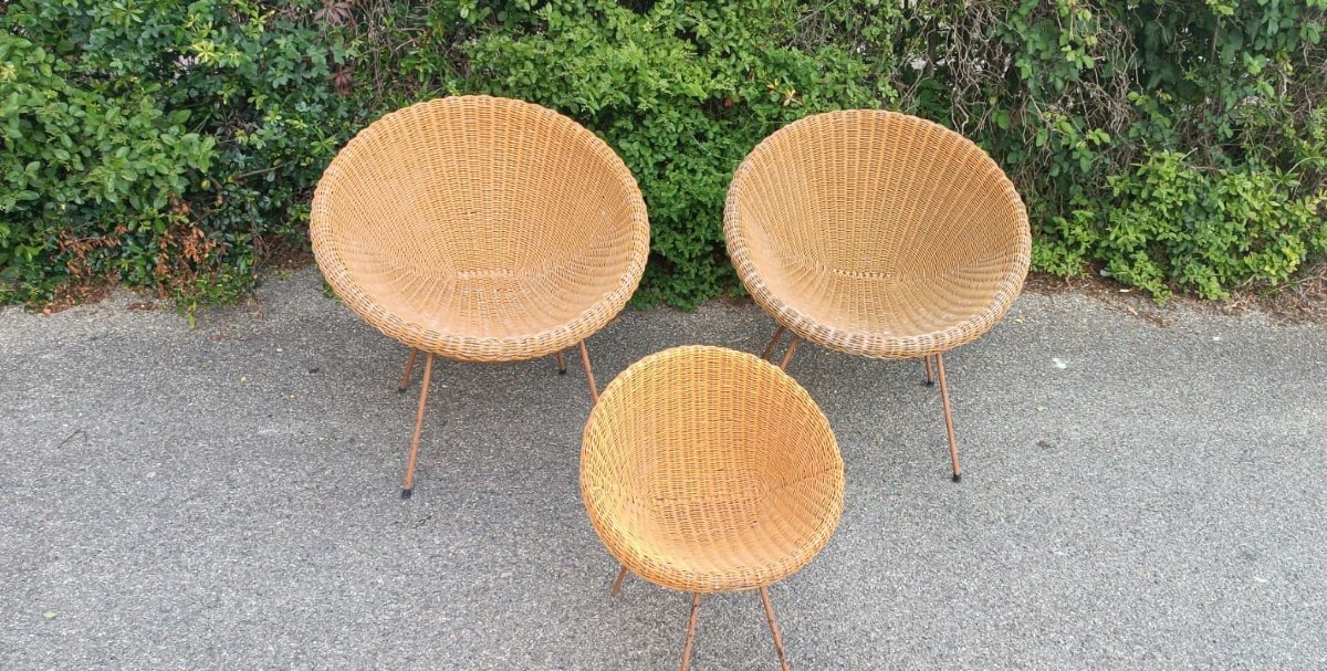 RARO  SET  DI POLTRONE IN VIMINI DESIGN ITALIANO-photo-6