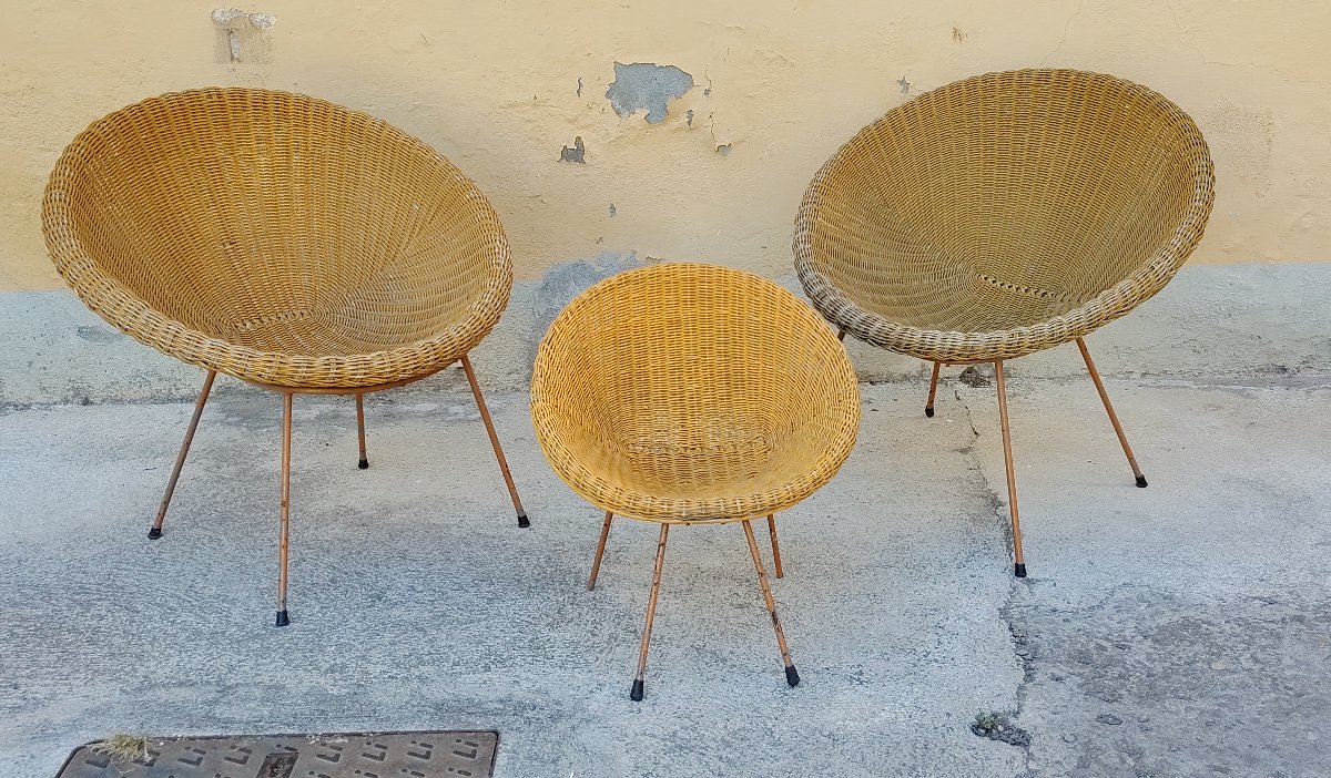RARO  SET  DI POLTRONE IN VIMINI DESIGN ITALIANO-photo-7