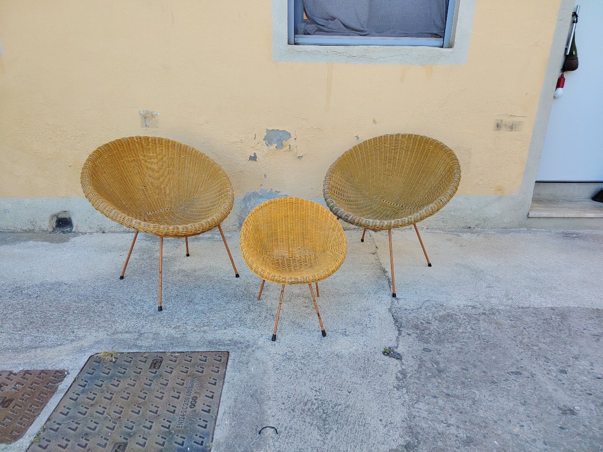 RARO  SET  DI POLTRONE IN VIMINI DESIGN ITALIANO-photo-8
