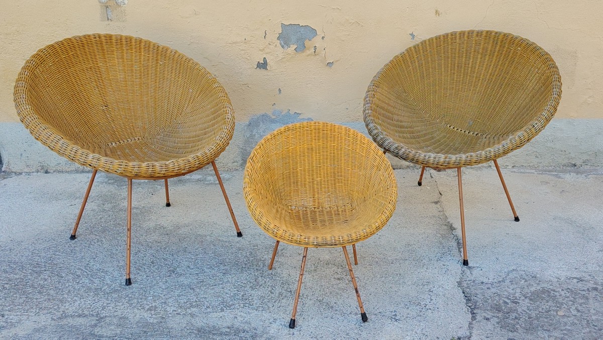 RARO  SET  DI POLTRONE IN VIMINI DESIGN ITALIANO