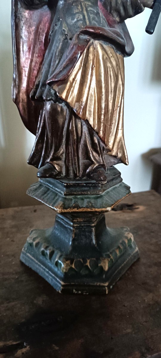 Antica scultura raffigurante Santa ,in legno policromo e dorato -periodo barocco-photo-3