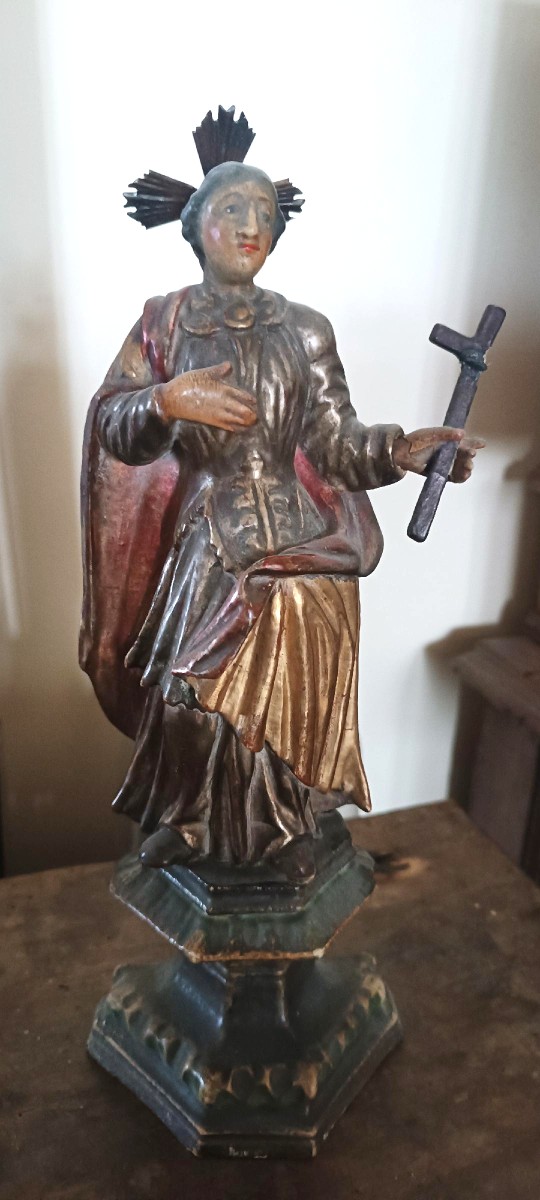 Antica scultura raffigurante Santa ,in legno policromo e dorato -periodo barocco-photo-4