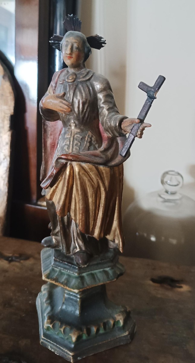 Antica scultura raffigurante Santa ,in legno policromo e dorato -periodo barocco-photo-1