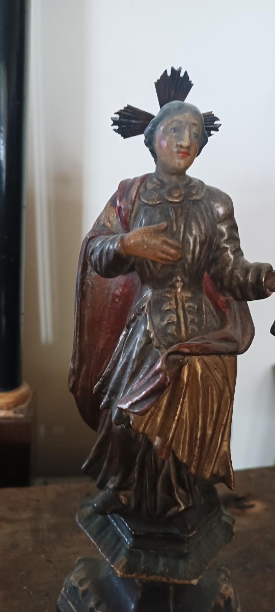 Antica scultura raffigurante Santa ,in legno policromo e dorato -periodo barocco-photo-4