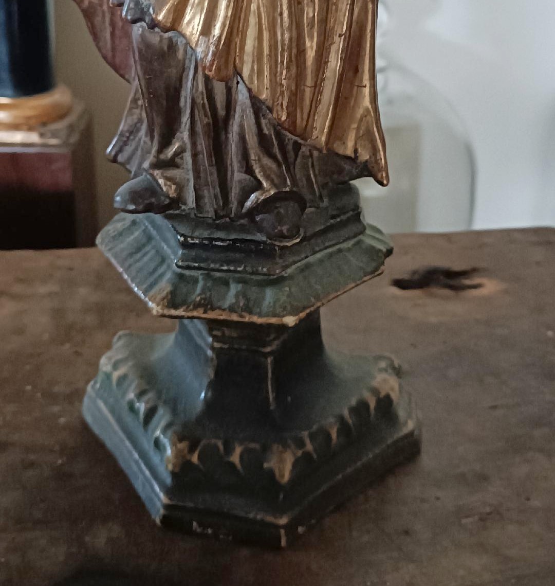 Antica scultura raffigurante Santa ,in legno policromo e dorato -periodo barocco-photo-6