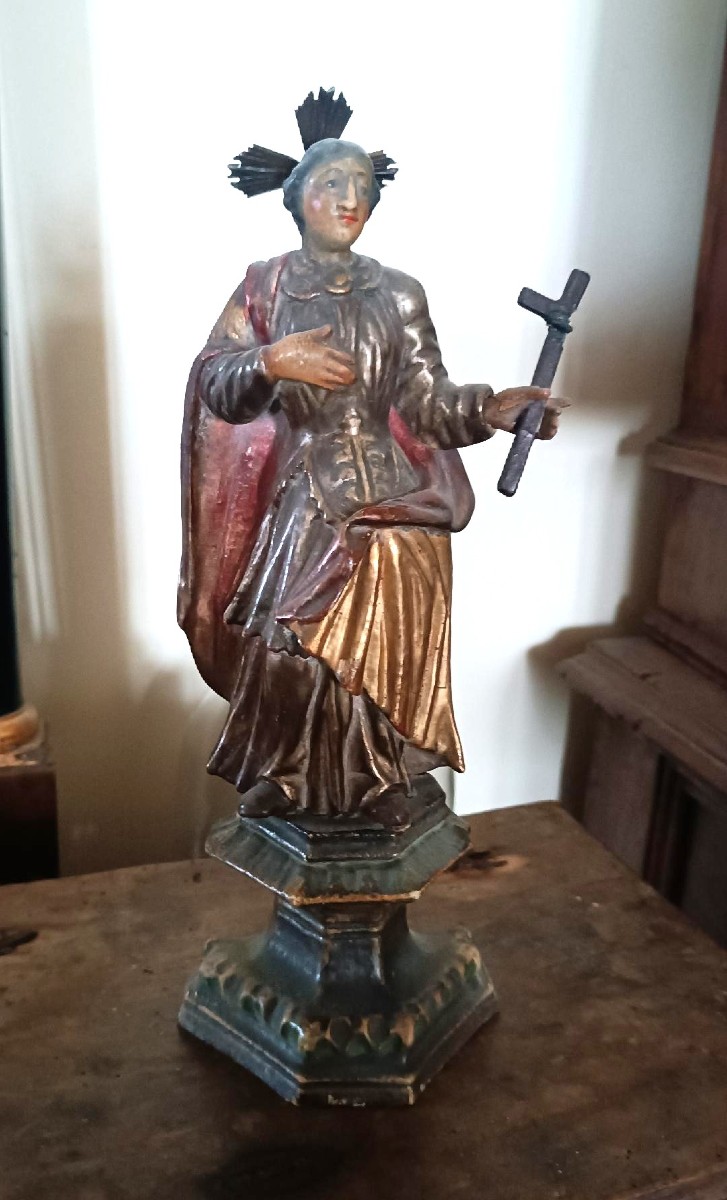Antica scultura raffigurante Santa ,in legno policromo e dorato -periodo barocco-photo-7
