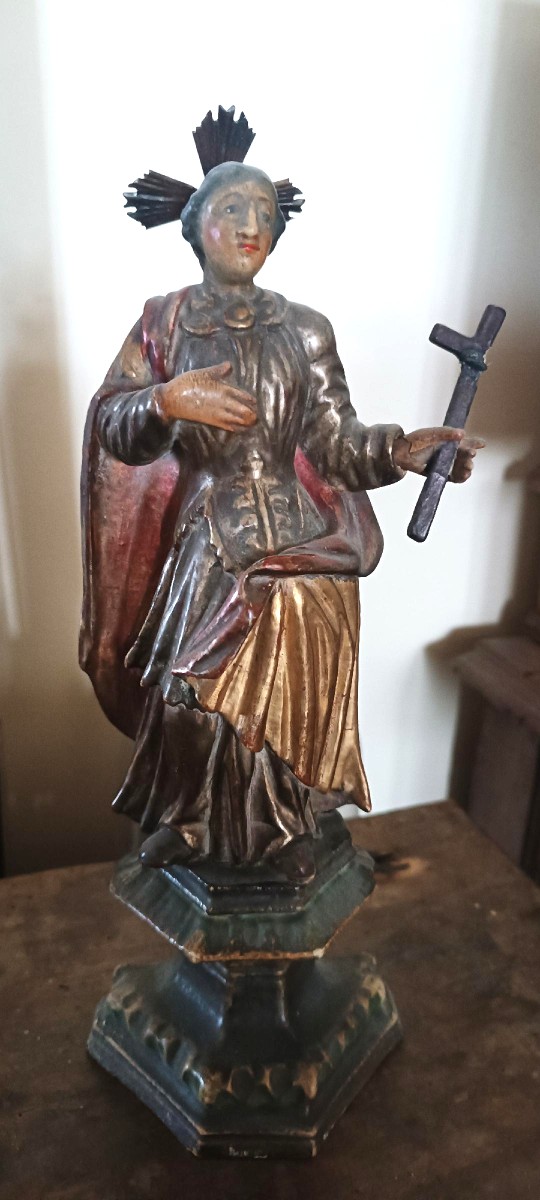 Antica scultura raffigurante Santa ,in legno policromo e dorato -periodo barocco
