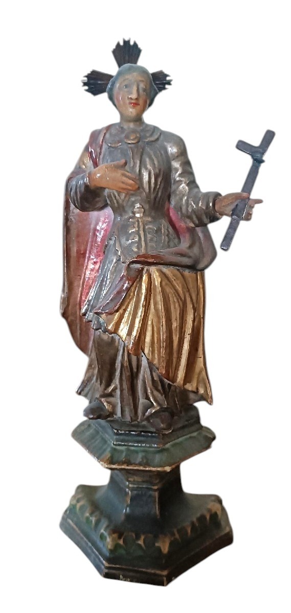 Antica scultura raffigurante Santa ,in legno policromo e dorato -periodo barocco