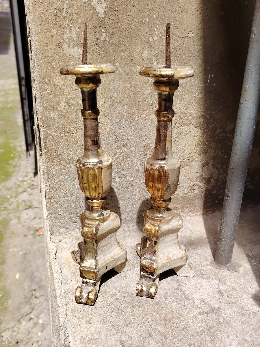 Coppia Candelieri antichi Luigi XVI  Argento E Mecca Originali-photo-2