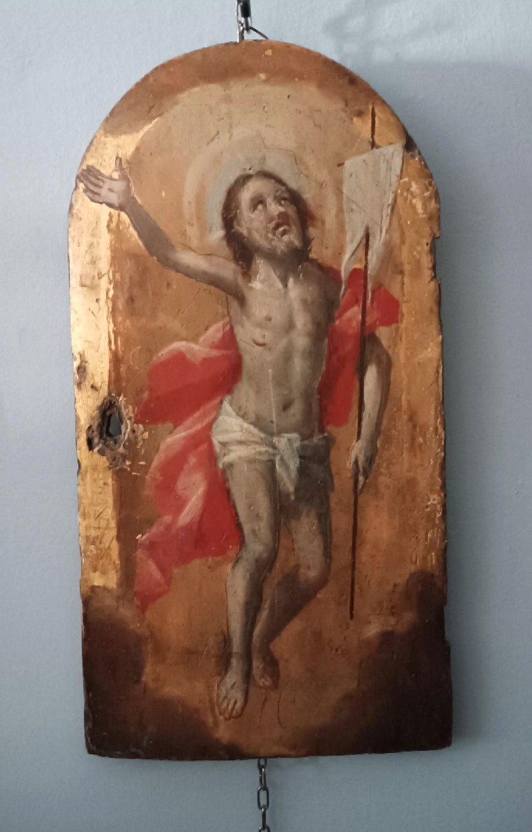 Antica tavola fondo oro , Cristo Risorto ,sportello tabernacolo o ciborio.-photo-2