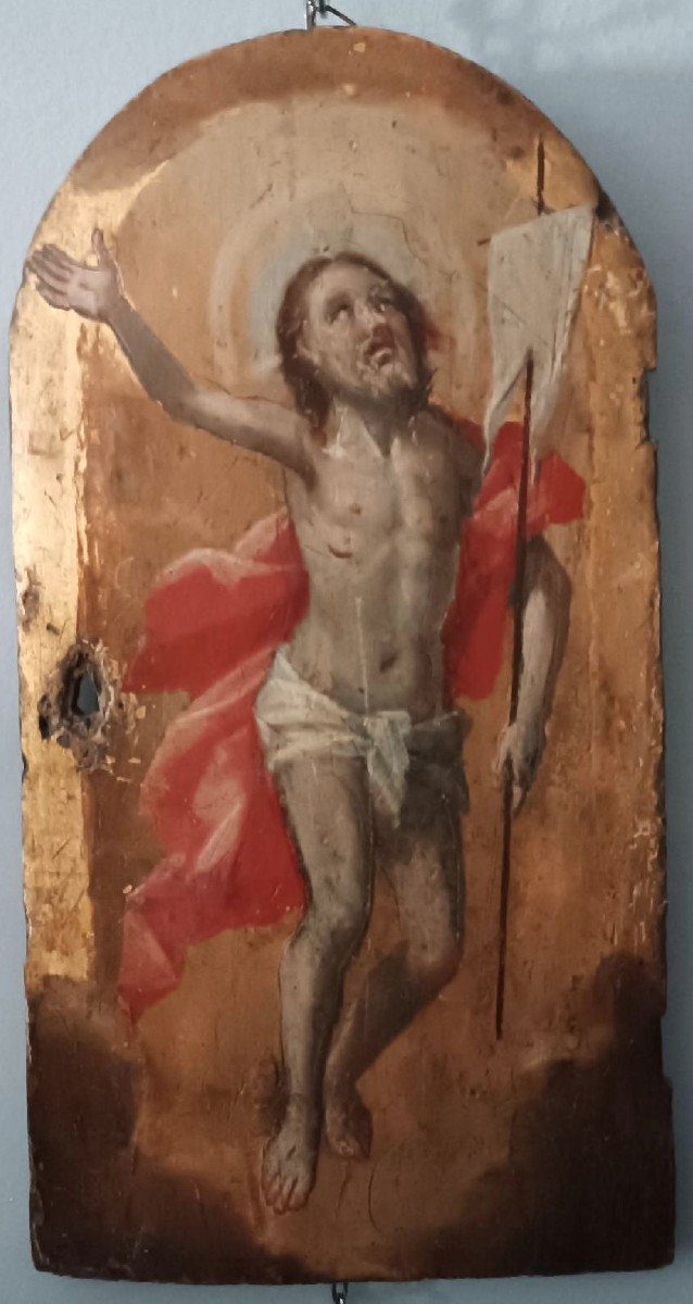 Antica tavola fondo oro , Cristo Risorto ,sportello tabernacolo o ciborio.-photo-3