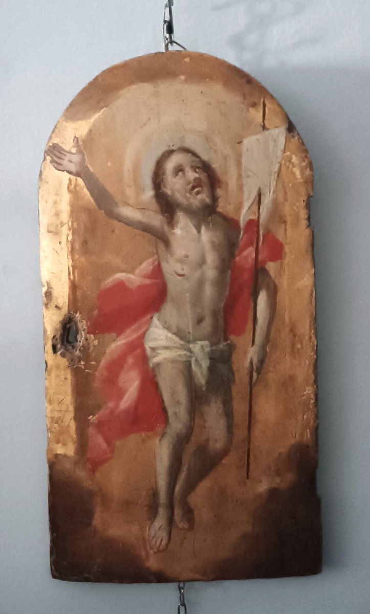 Antica tavola fondo oro , Cristo Risorto ,sportello tabernacolo o ciborio.