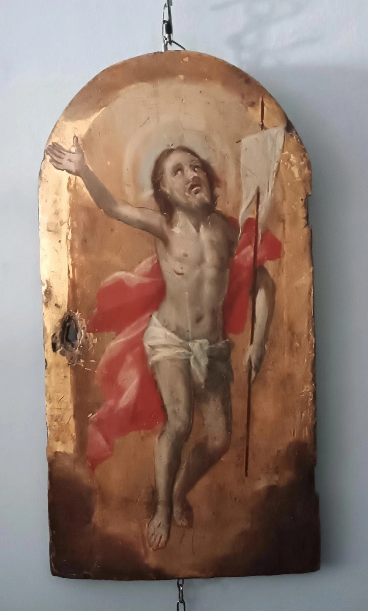 Antica tavola fondo oro , Cristo Risorto ,sportello tabernacolo o ciborio.
