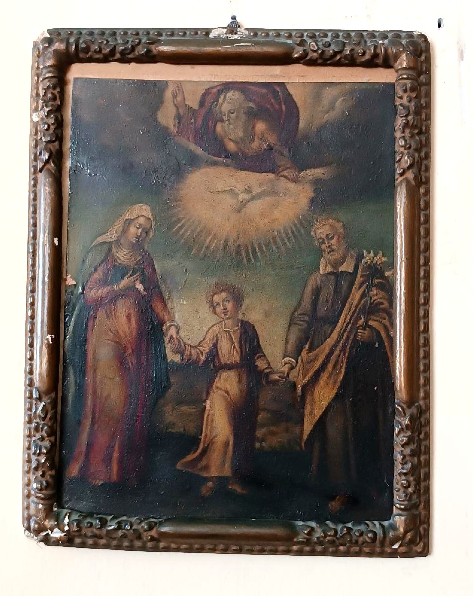 Antico dipinto su rame-Sacra famiglia -XVIII secolo-photo-2