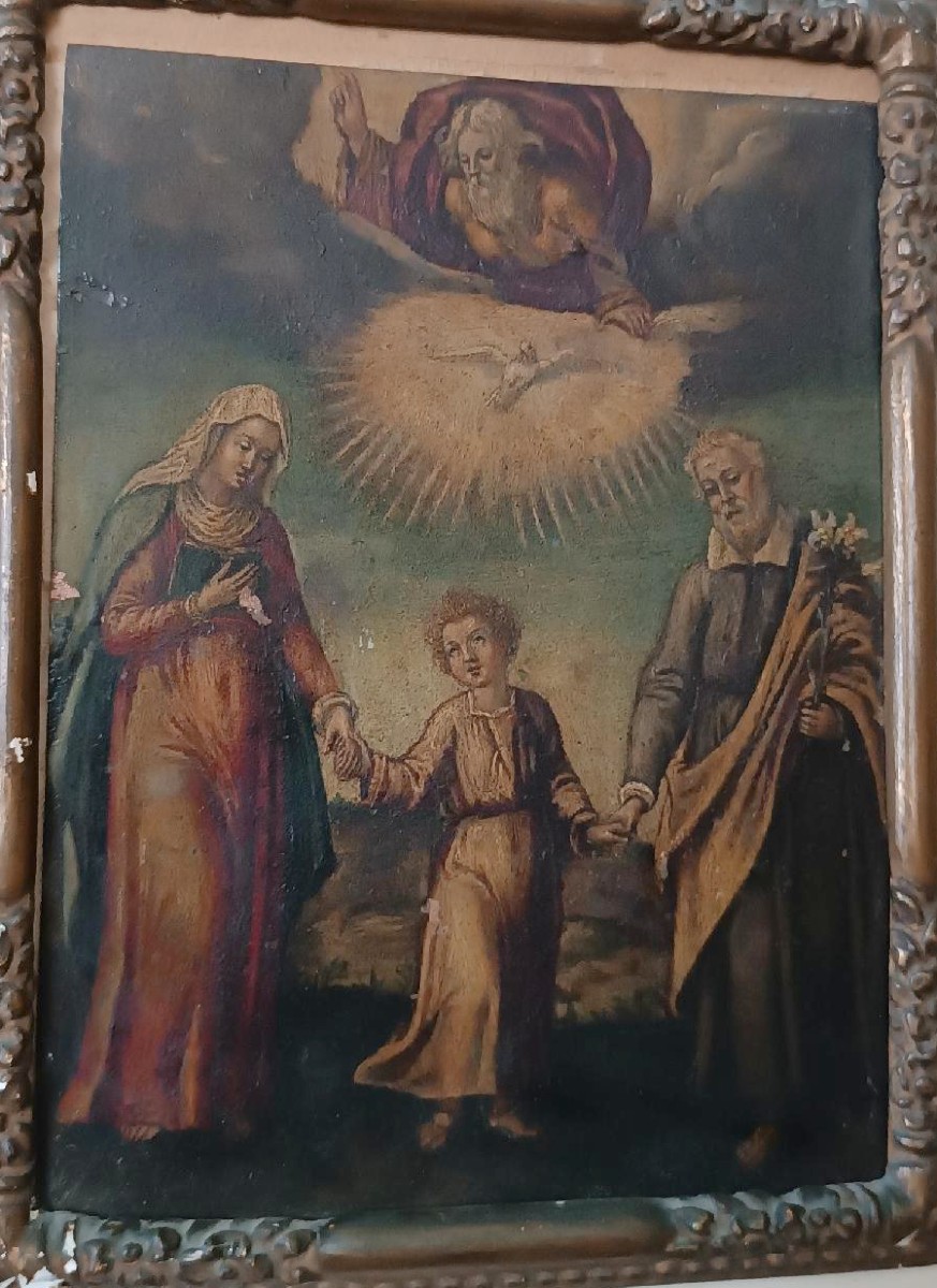 Antico dipinto su rame-Sacra famiglia -XVIII secolo-photo-3
