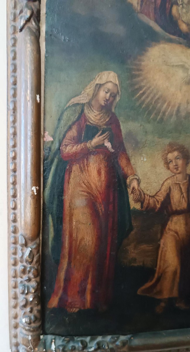Antico dipinto su rame-Sacra famiglia -XVIII secolo-photo-1