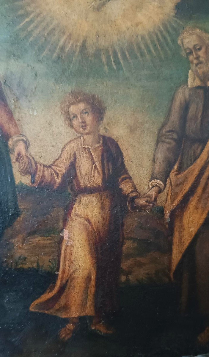 Antico dipinto su rame-Sacra famiglia -XVIII secolo-photo-3