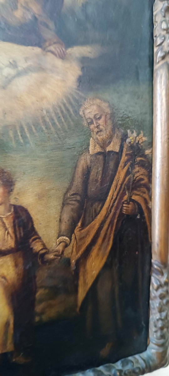 Antico dipinto su rame-Sacra famiglia -XVIII secolo-photo-4