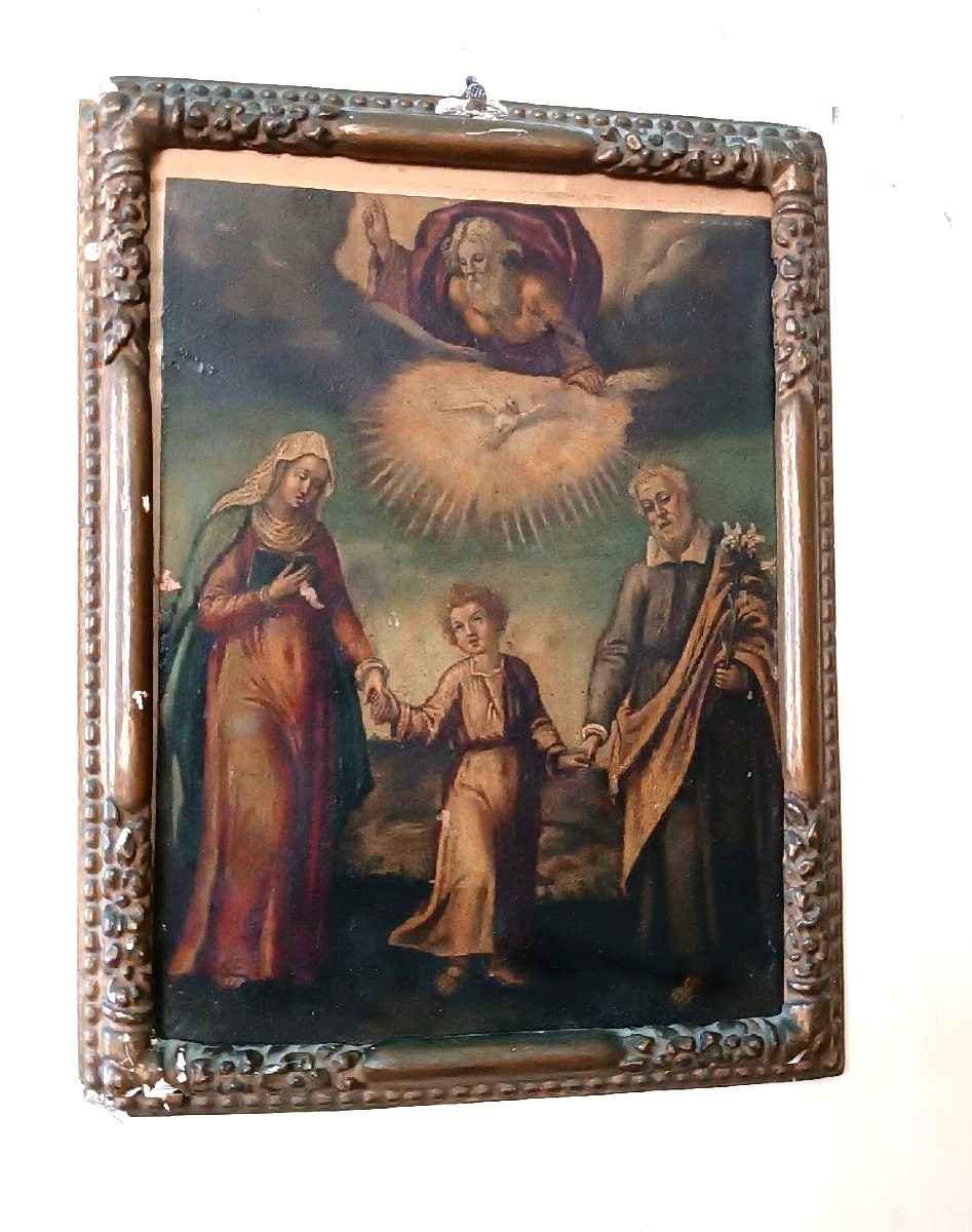 Antico dipinto su rame-Sacra famiglia -XVIII secolo