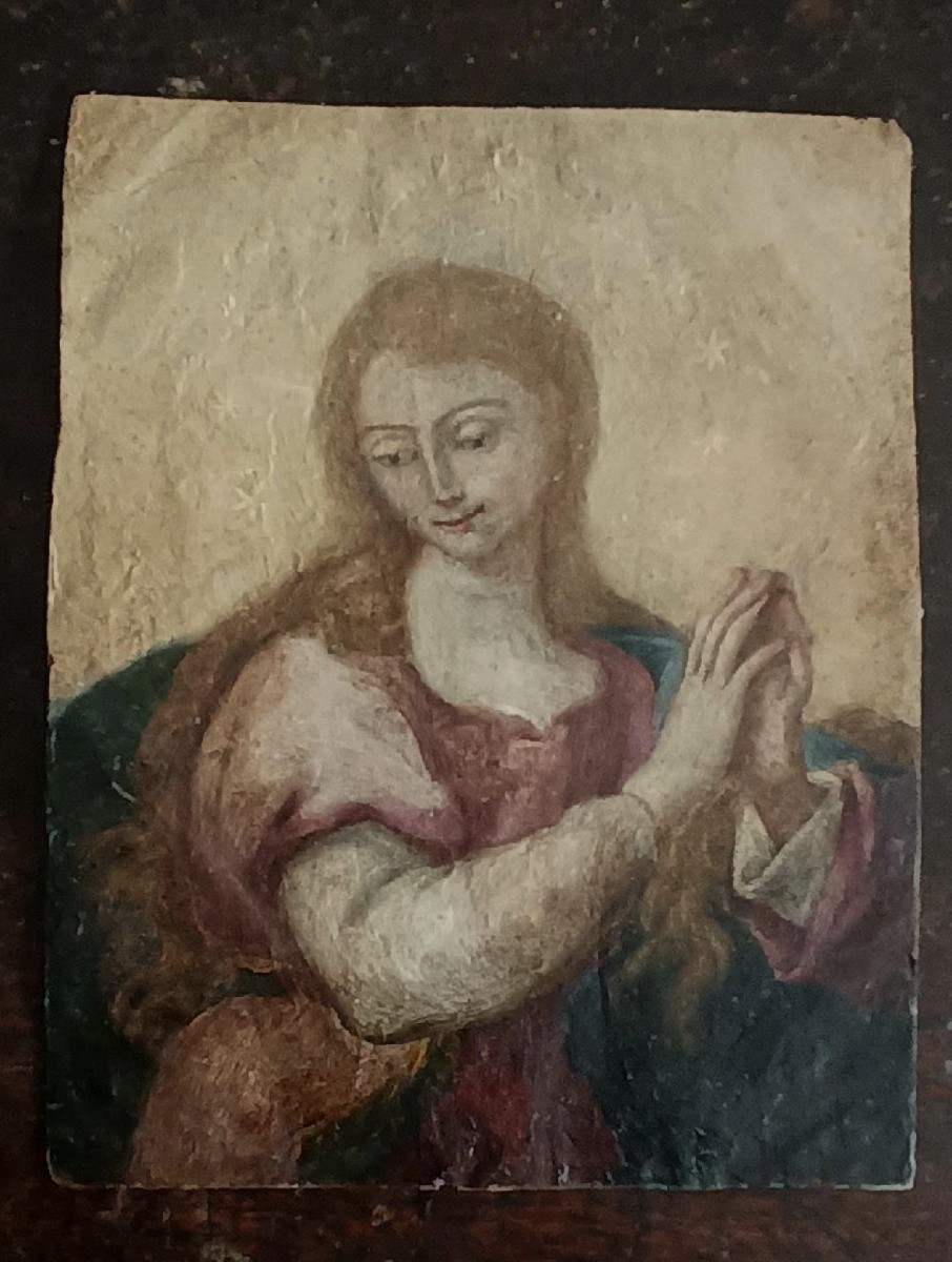Antico dipinto su rame,doppio dipinto,Santa Caterina da siena-photo-3