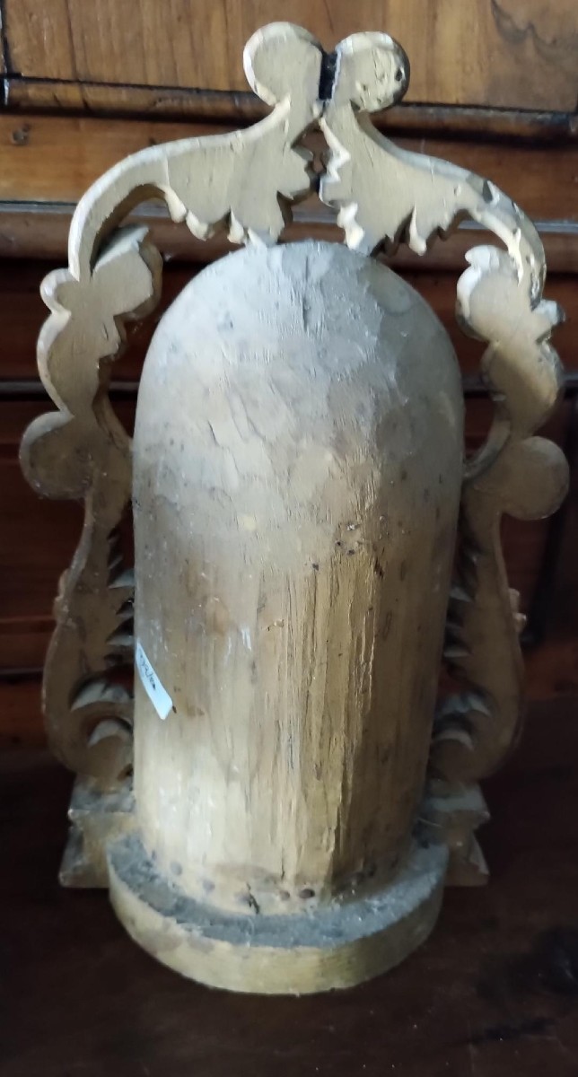 Antico piccolo altare con scultura della vergine in legno dorato-Periodo Barocco-photo-2
