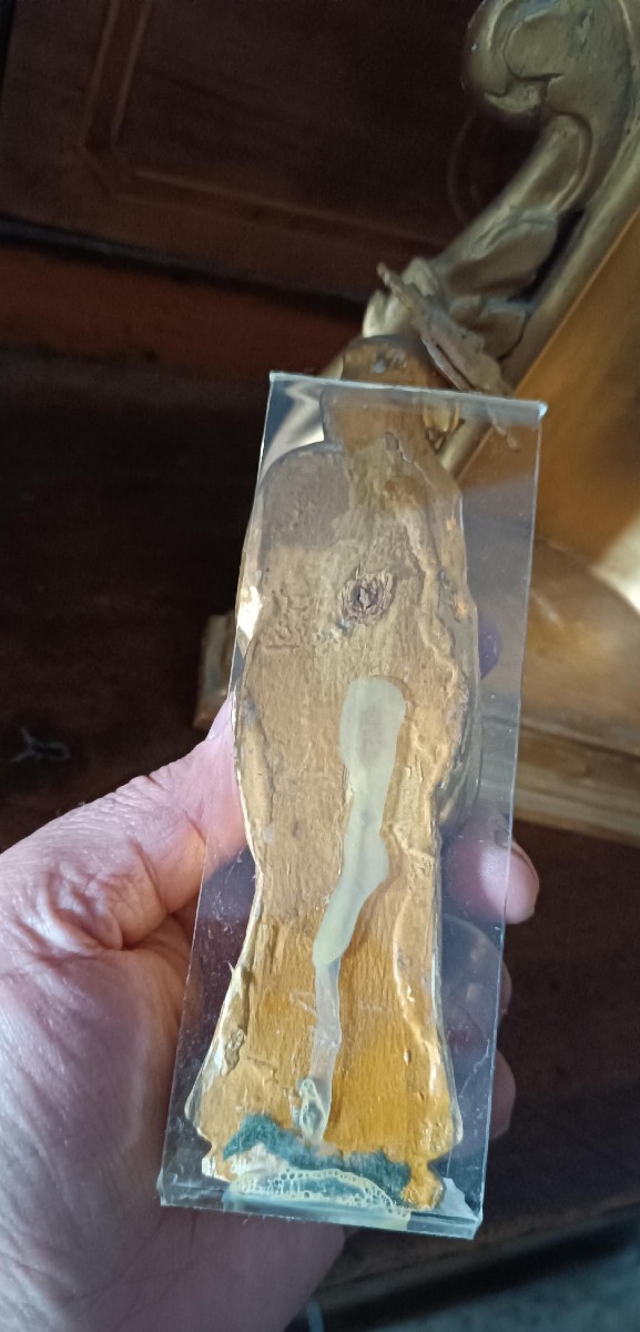 Antico piccolo altare con scultura della vergine in legno dorato-Periodo Barocco-photo-6