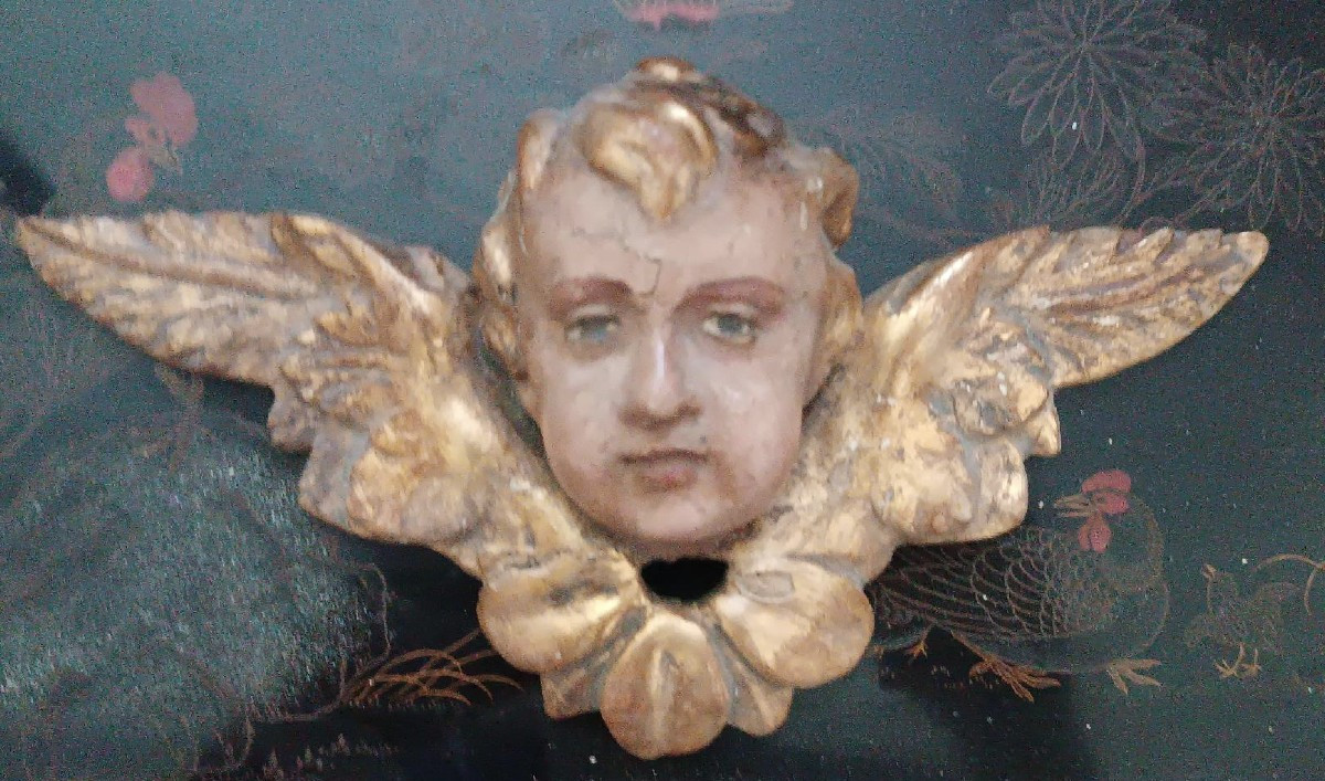 Antica scultura testa alata cherubino putto angelo-photo-2
