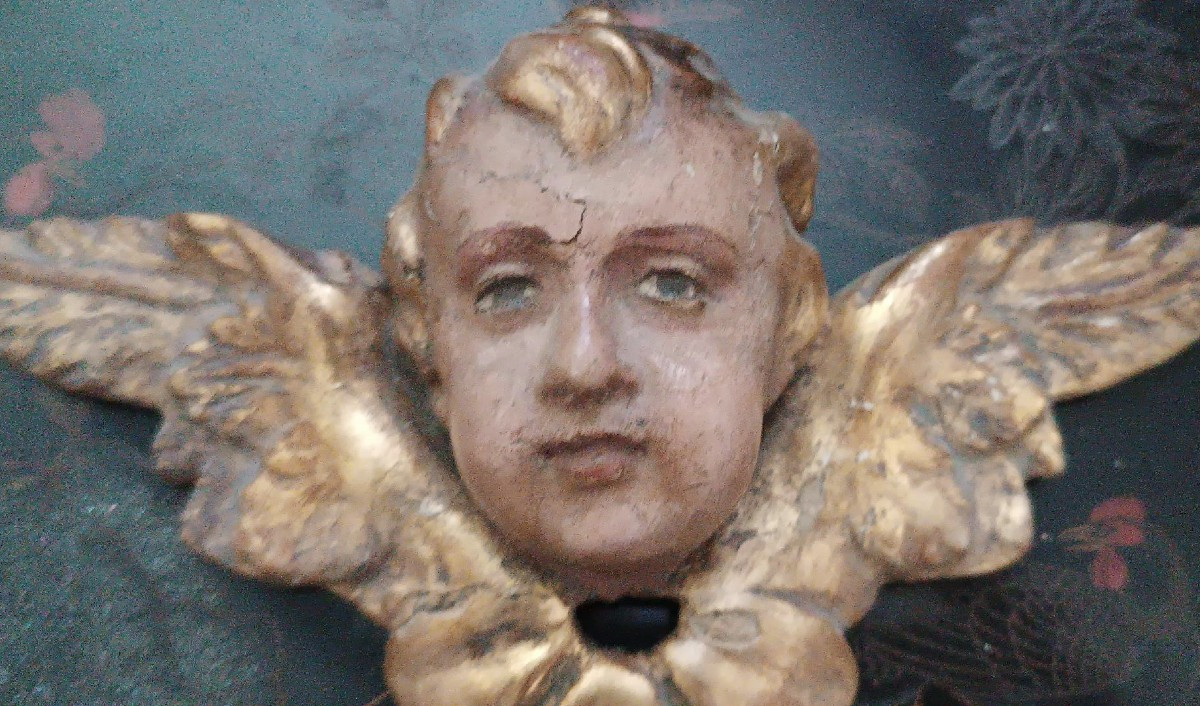 Antica scultura testa alata cherubino putto angelo-photo-4